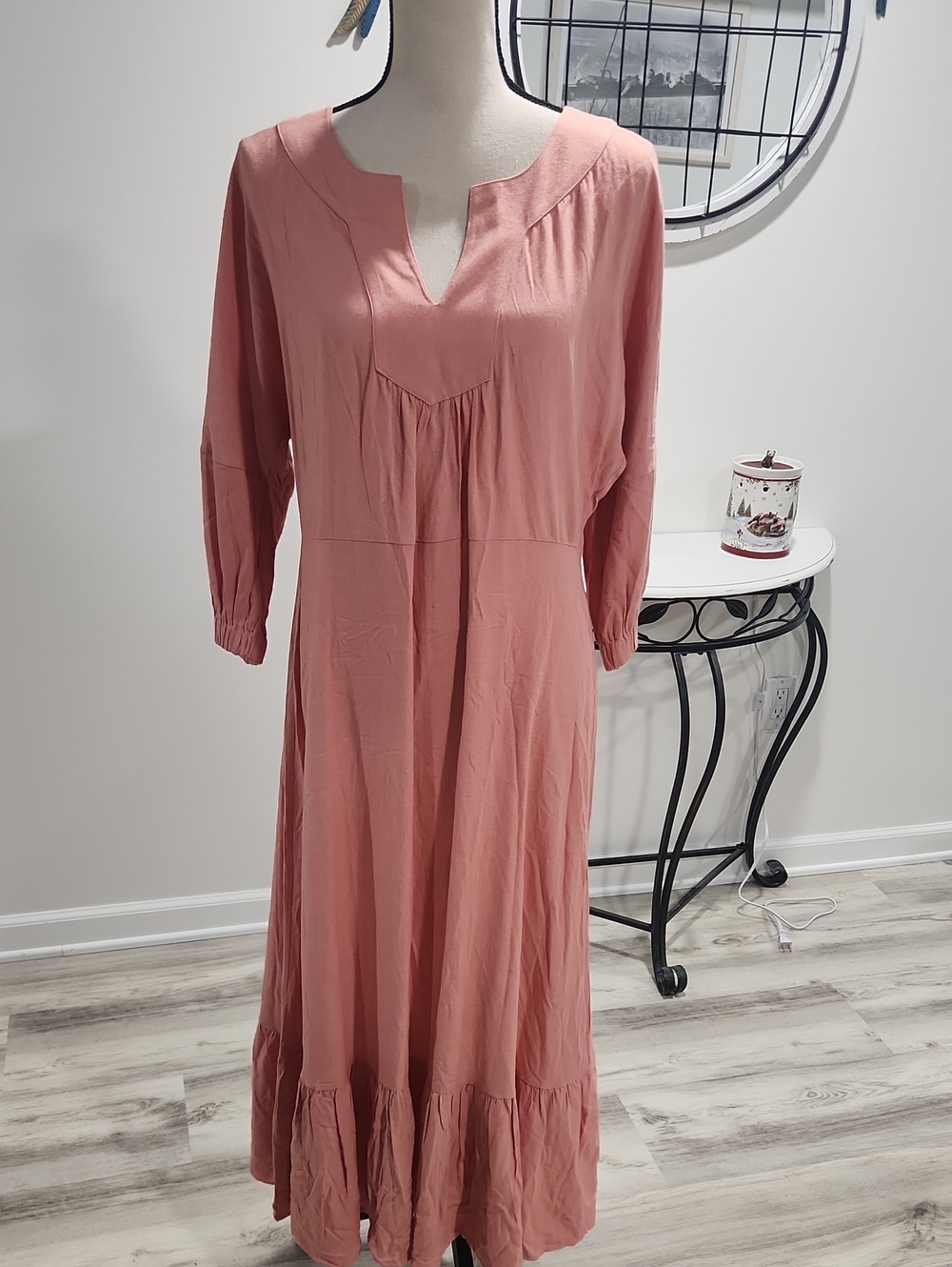 NWT. Harsman Los Angeles Ella Linen Blend Ruffle Hem Midi Dress In Rose Sz. XS